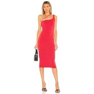 h:ours Niall Midi Dress in Two Tone Red Small New Stretch Bodycon